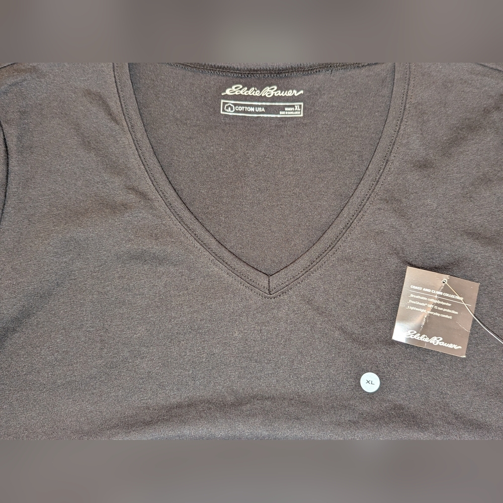 Eddie Bauer Black Coast and Climb Lightweight V-Neck T-Shirt Sz XL UPF 15 NWT - Picture 9 of 11